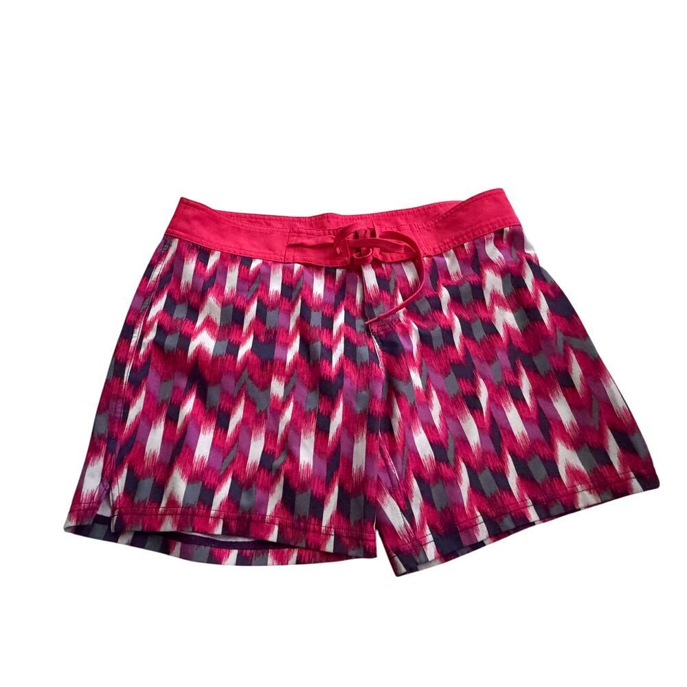 EUC Prana colorful red pink board shorts sz S drawstring in front activewear